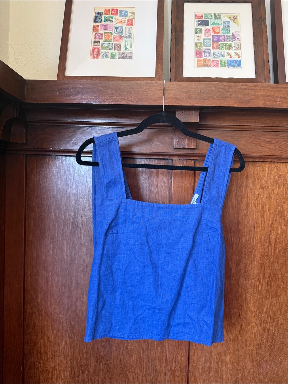 Madewell Blue Square-Neck Linen Tank Top, Apron Back